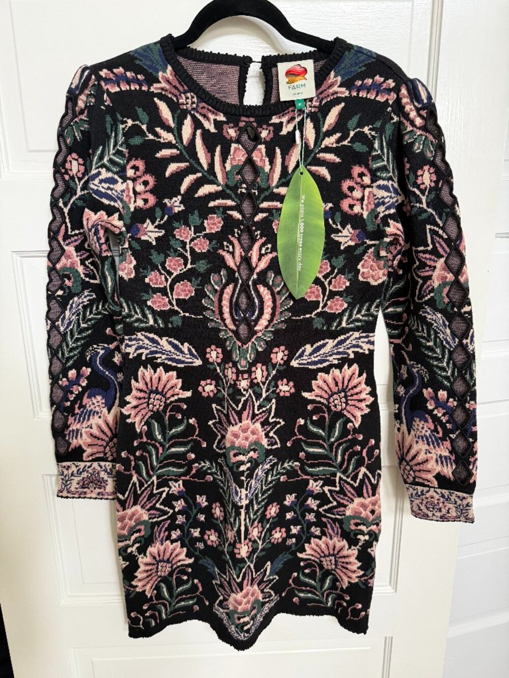 Farm Rio Marvelous Garden Knit Dress Black Floral Size M - Picture 2 of 12